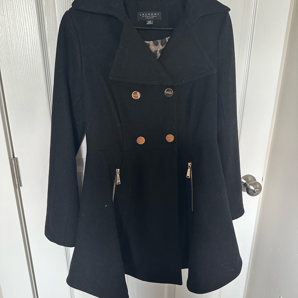 Laundry By Shelli Segal Black Trench Coat with Gold Accents